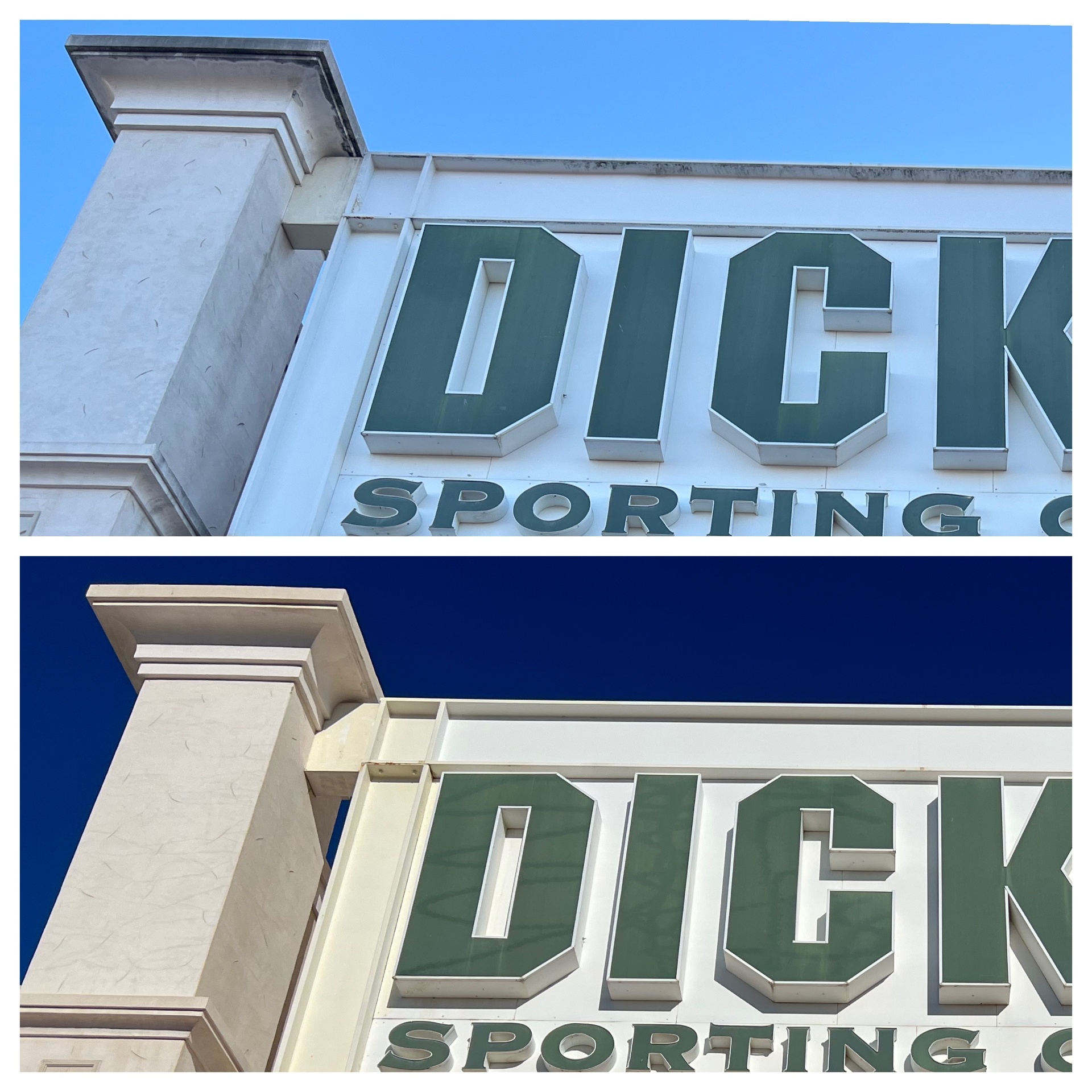 Retail column and signband before and after cleaning