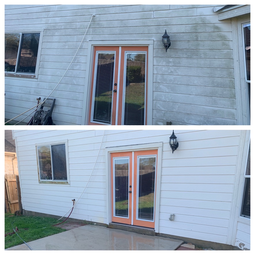 White siding house before and after soft washing