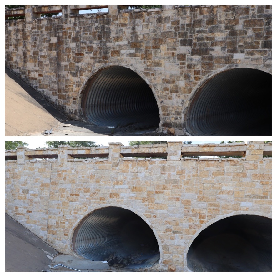 Stone culvert bridge before and after cleaning