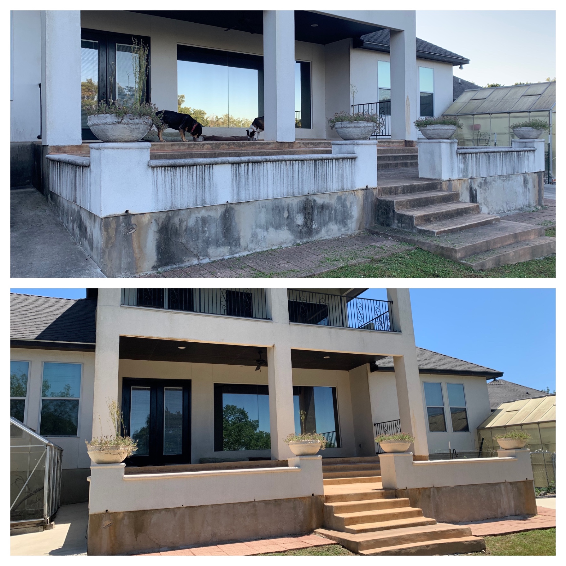 Home exterior before and after soft washing