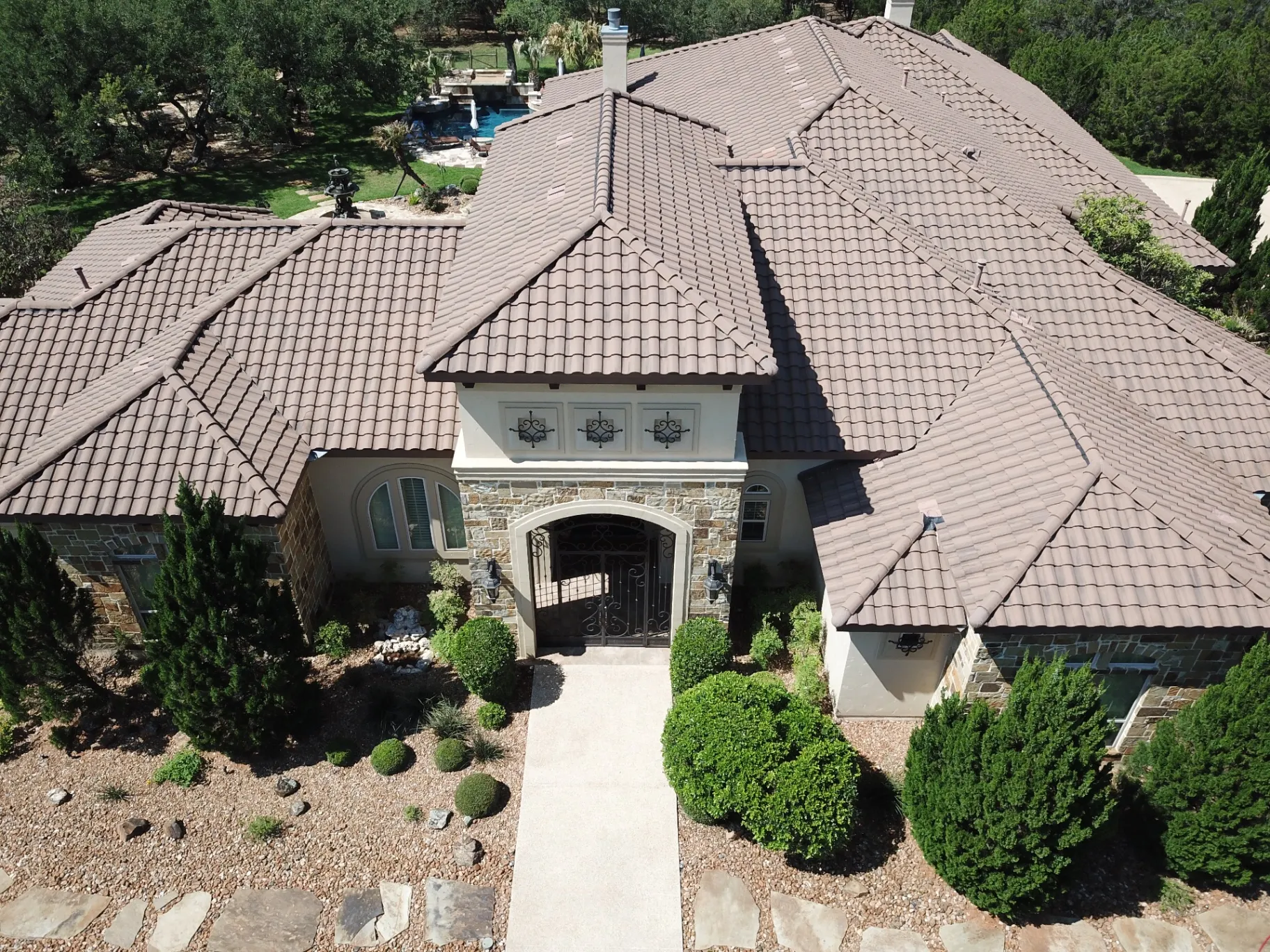 Same tile roof after a soft wash cleaning visit