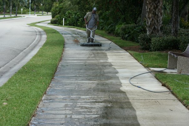 Community sidewalk during HOA exterior cleaning