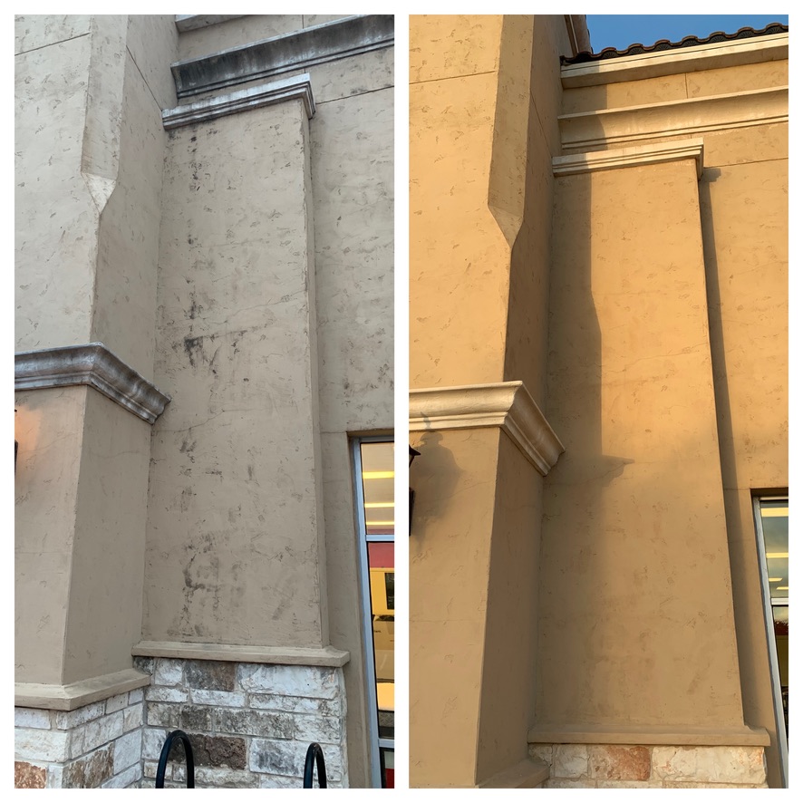 Commercial stucco column before and after cleaning