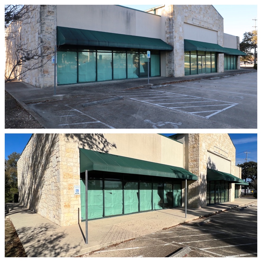 Retail storefront before and after cleaning