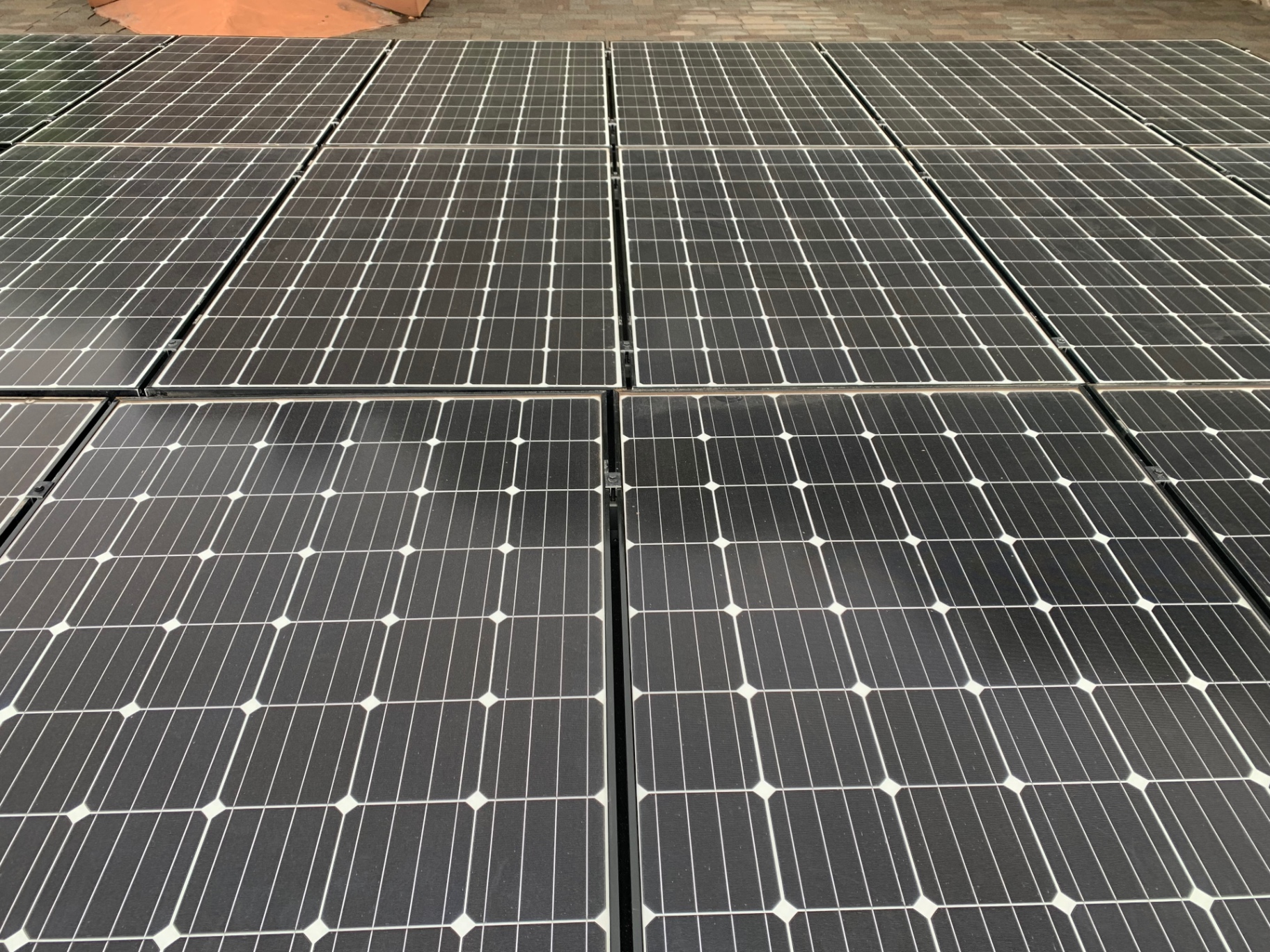 Large solar array after cleaning by Texas Pure Clean, showing consistent clean panels ready for peak production