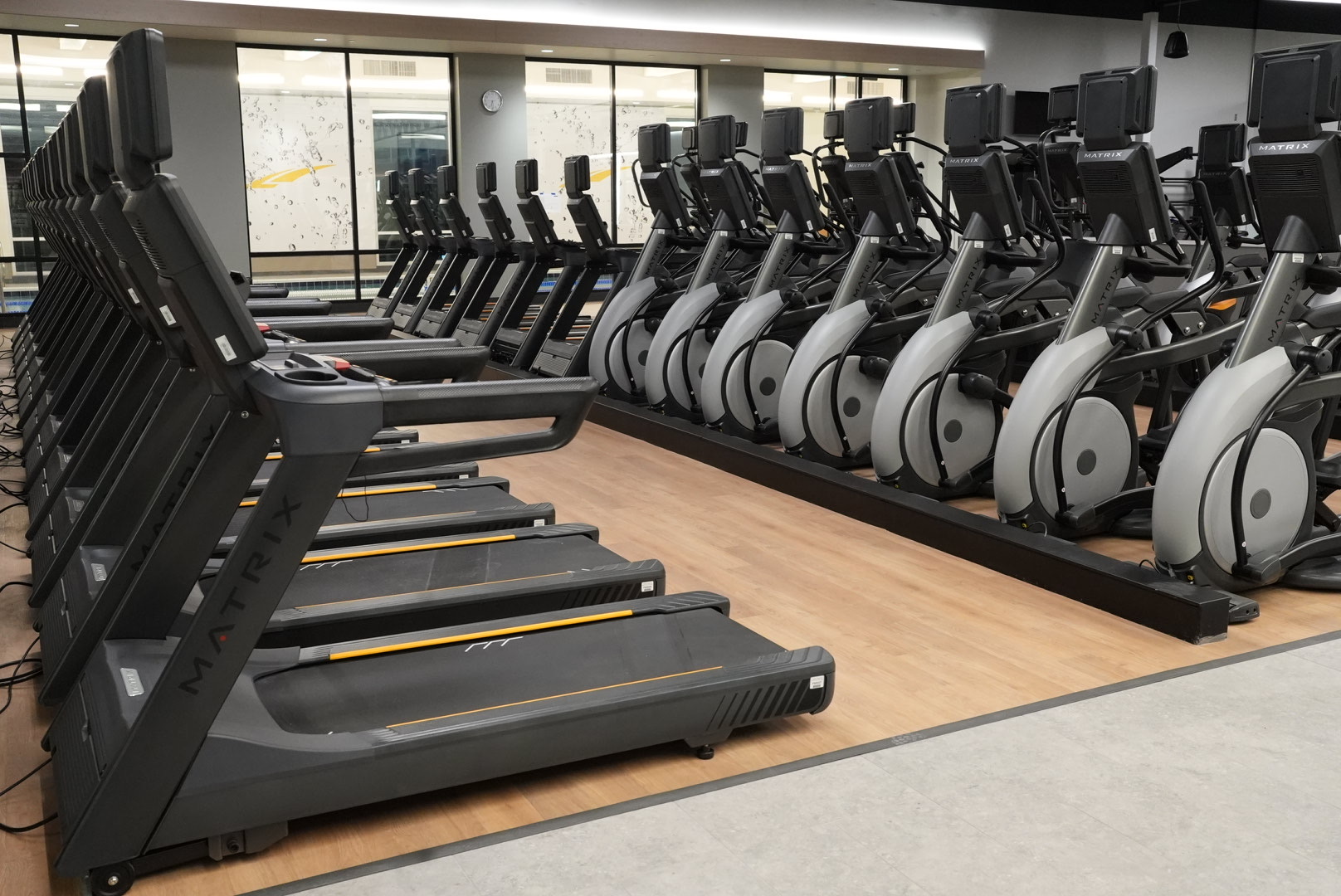 New LA Fitness cardio floor after construction cleaning