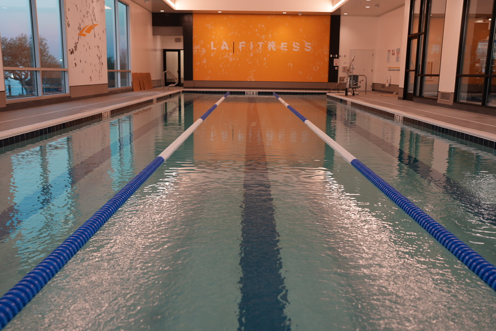 Indoor lap pool ready for opening after construction clean