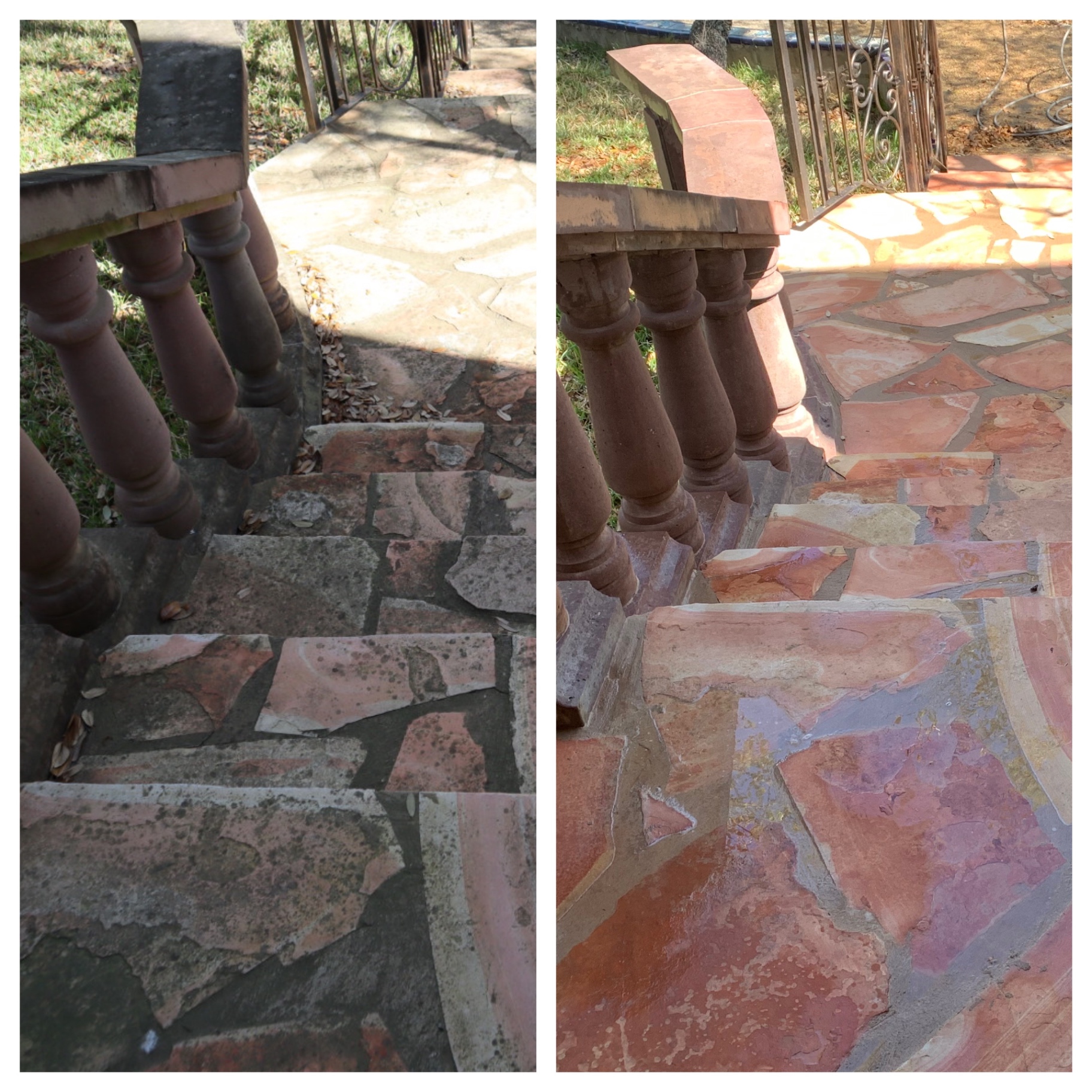 Flagstone steps before and after cleaning
