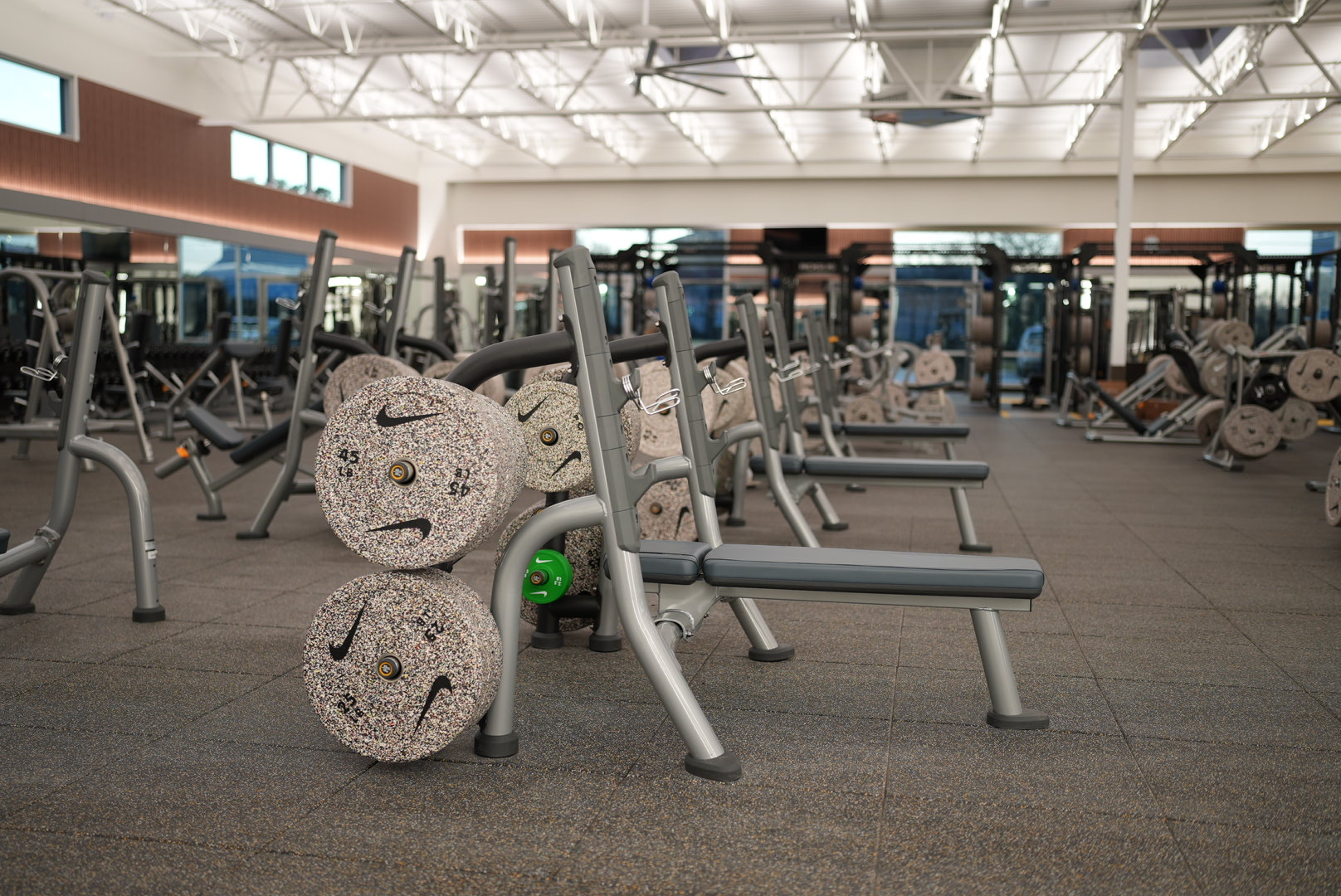 Free-weight area cleaned around new benches and racks